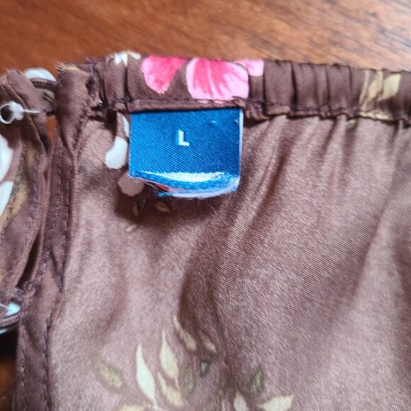 Old Navy Satin Maxi Dress L Brown pink white floral Halter Style Top Open Back - Picture 5 of 6